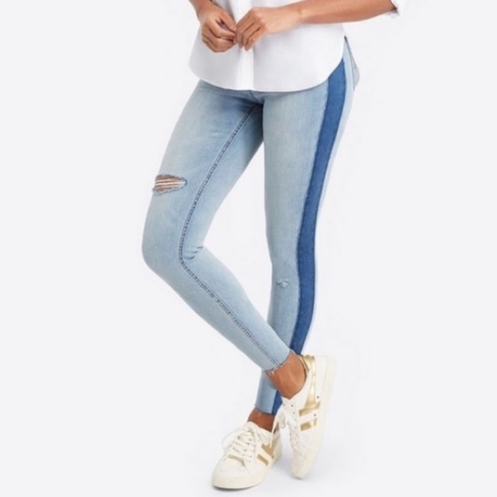 SPANX Women's Skinny Jeans - Light Blue with Dark Blue Stripe